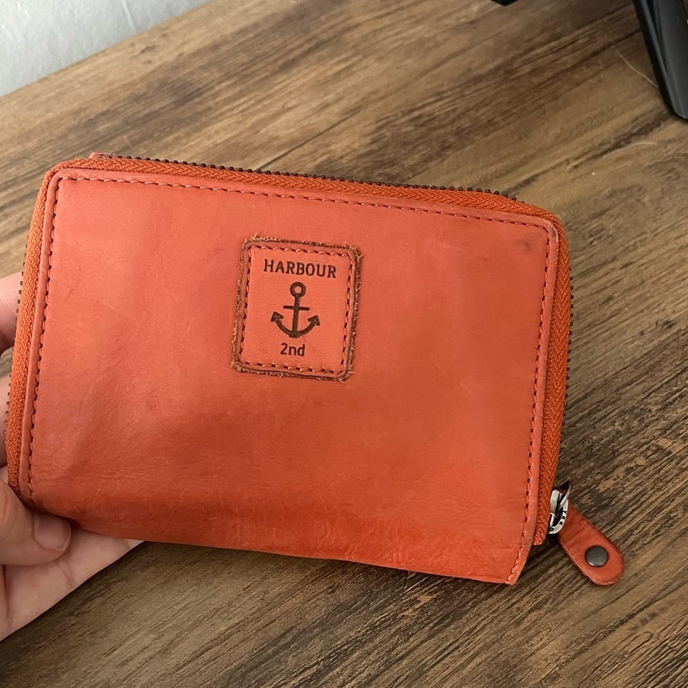 Harbour 2nd Woven Lou Genuine Leather Flap Over Trifold Wallet Orange NWOT